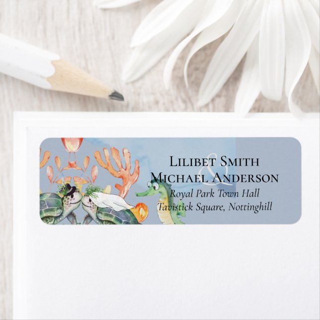 Sea Turtles Wedding Featuring Bride and Groom Label (Insitu)