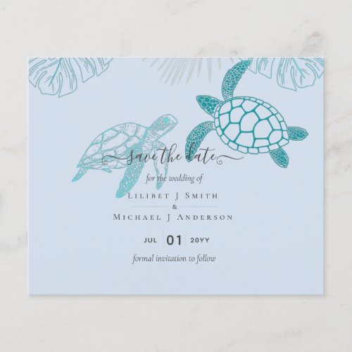 Sea Turtles Wedding Modern Line Art Flyer