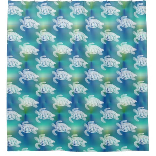 Sea Turtles White Blue Green Shower Curtain