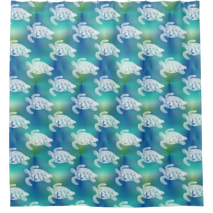 Sea Turtles White Blue Green Shower Curtain Zazzle Sea Turtles White Blue Green Shower