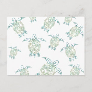 Sea Turtles White Green Pattern Postcard