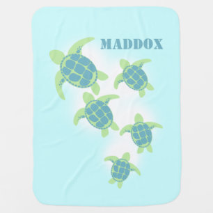 Sea Turtles with Name Swaddle Blanket