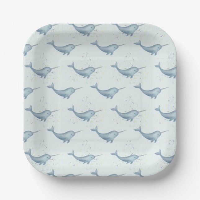 Sea Unicorn Narwhal  Paper Plates (Front)