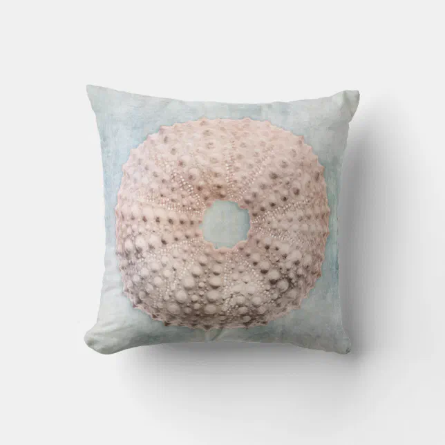 Sea Urchin Distressed Coastal Blue Cream Throw Pillow Zazzle