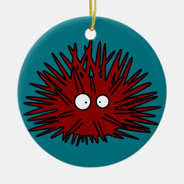 Sea Urchin Uni Spiny Red Hedgehog Ocean Ceramic Ornament (Front)