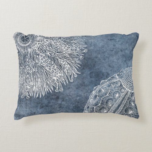 Sea Urchin Watercolor Ocean Navy Blue White Accent Pillow