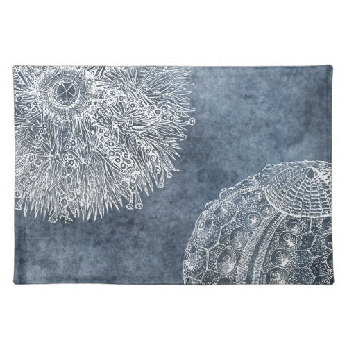 Sea Urchin Watercolor Ocean Navy Blue White Cloth Placemat