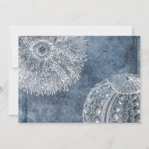Sea Urchin Watercolor Ocean Navy Blue White Invitation