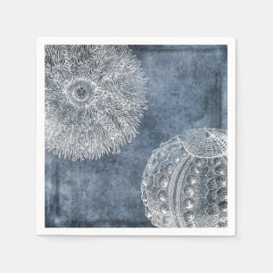 Sea Urchin Watercolor Ocean Navy Blue White Napkins