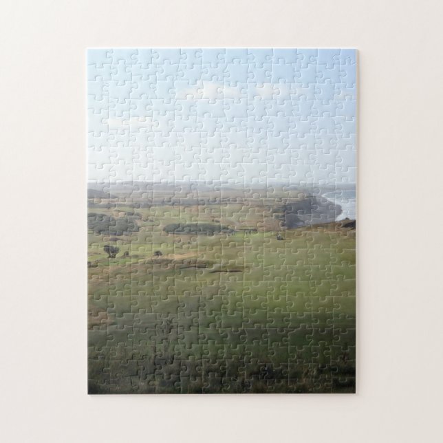Sea veiw over golf course landscape photo jigsaw puzzle (Vertical)