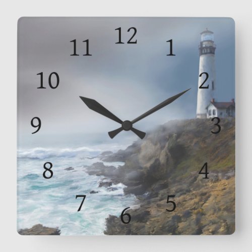 Sea View 286 Lighthouse Ocean Square Wall Clock