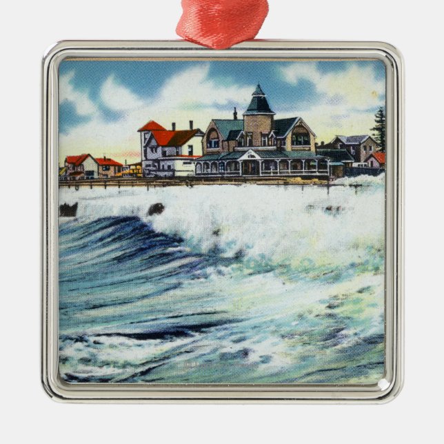 Sea View Avenue Waterfront View of the Surf Metal Ornament (Front)