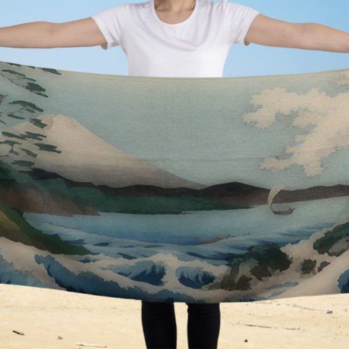 Sea view from Satta Point _vintage Japanese art Beach Towel