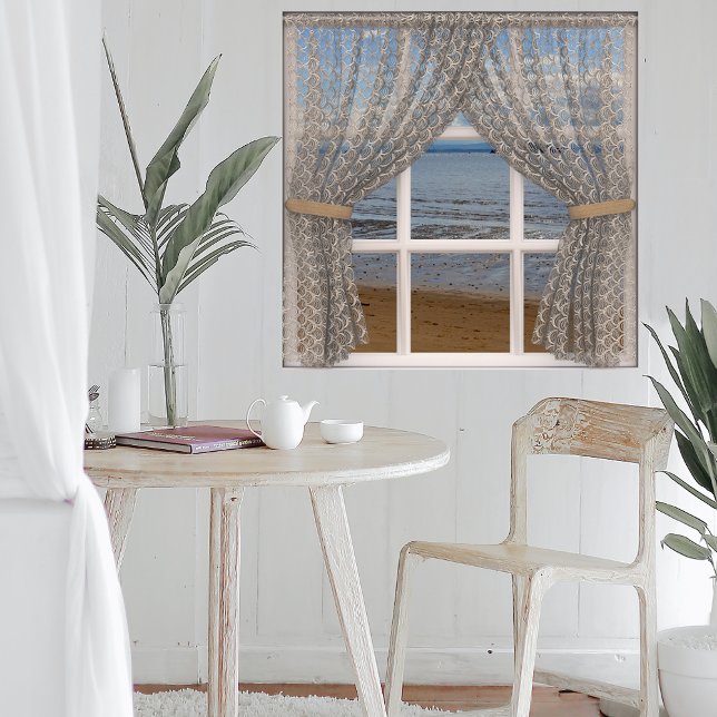 Sea View Window With Lace Curtains Poster (Creator Uploaded)