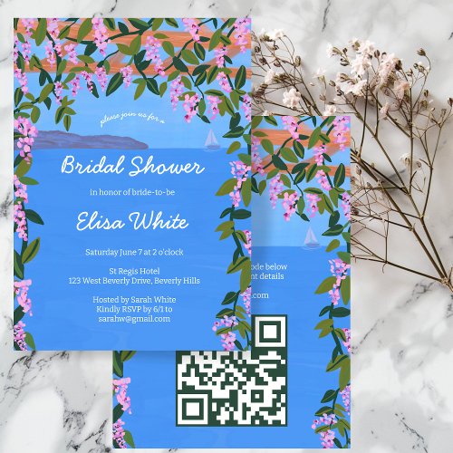 Sea View Wisteria Elegant Bridal Shower CUSTOM QR  Invitation