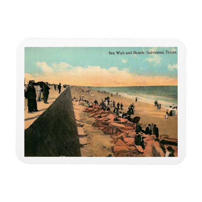 Sea Wall, Galveston, Texas 1912 Vintage  Magnet (Horizontal)