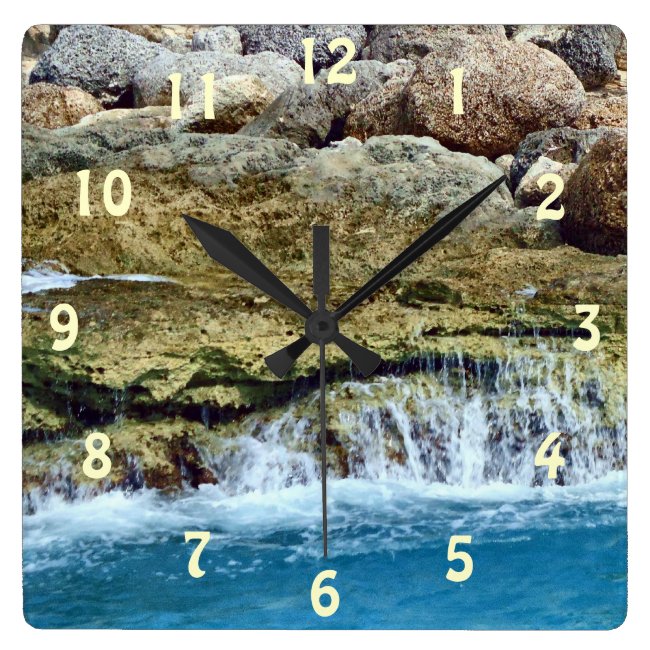 Sea Washed Rocks Square Wall Clock