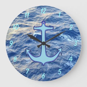 Sea Water Anchor Blue Large Clock by h2oWater at Zazzle