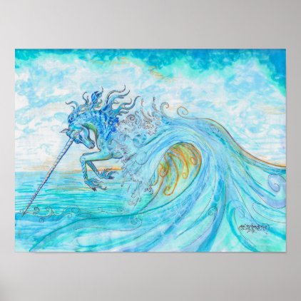 Sea Water Ocean Unicorn Leaping Long Horn Poster