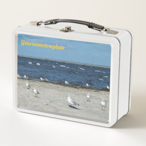 sea water seagull bird travel blue sky metal lunch box