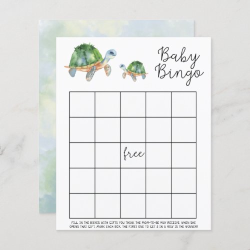 Sea Watercolor Turtles _ Baby shower bingo game