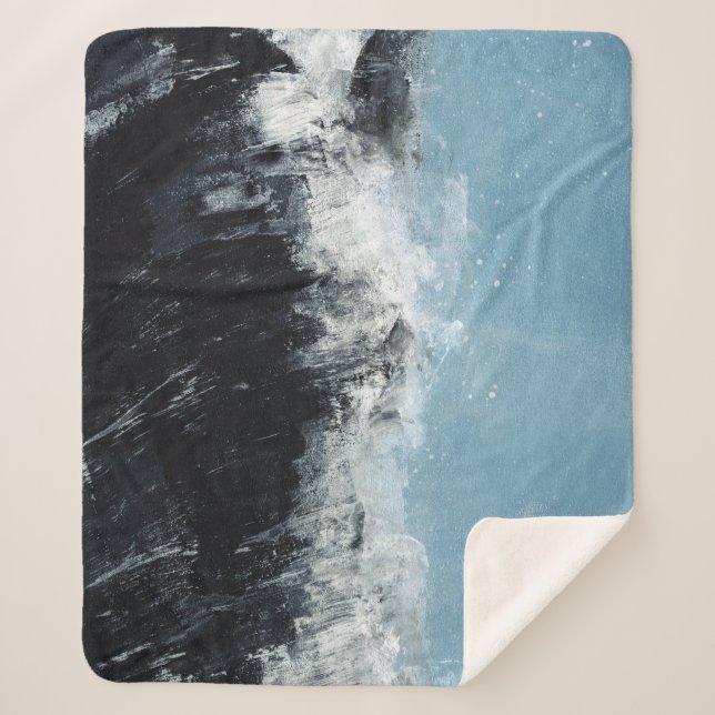 Sea wave: hand-painted design sherpa blanket (Front)
