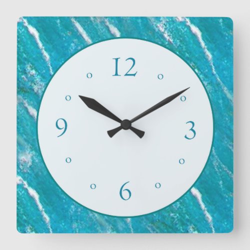 Sea Wave Pattern Blue Green with Plain White Face Square Wall Clock