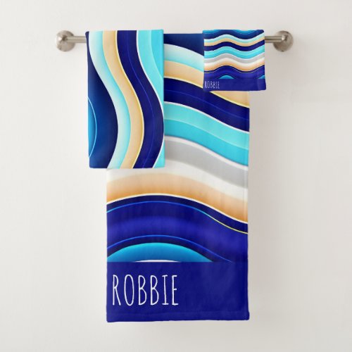 Sea Wave Soft Watercolor Abstract Pattern Bath Towel Set