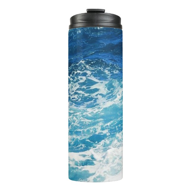 Sea Waves Blue Ocean Pattern Thermal Tumbler (Front)