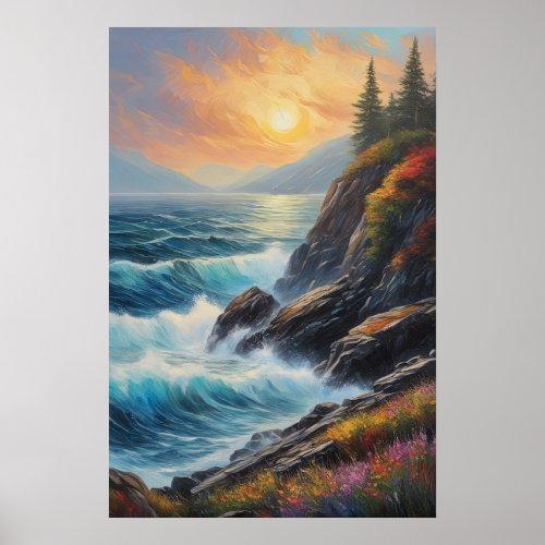 Sea Waves Dancing on Rocky Shores Poster
