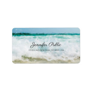 Sea Waves Elegant Oil Art Modern Script Address Label