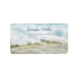 Sea Waves Elegant Oil Painting Hand Script Address Label