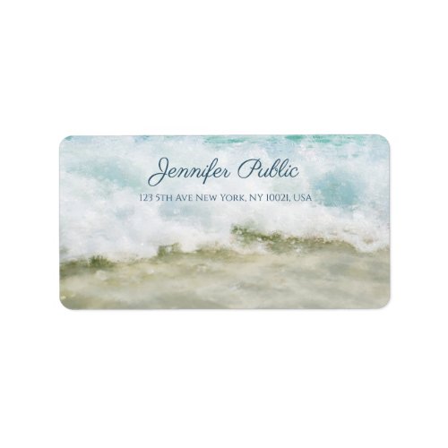 Sea Waves Elegant Oil Painting Hand Script Address Label