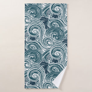Sea waves seamless pattern bath towel