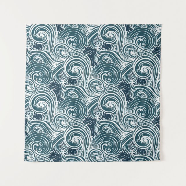 Sea waves seamless pattern tapestry (Front)