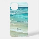 Sea Waves Watercolor Tropical Ocean  Case-Mate iPhone 14 Plus Case<br><div class="desc">Add some beach style to your phone with this coastal case featuring a watercolor ocean waves seascape in shades of tropical turquoise and sand beige. Art by KL Stock.</div>