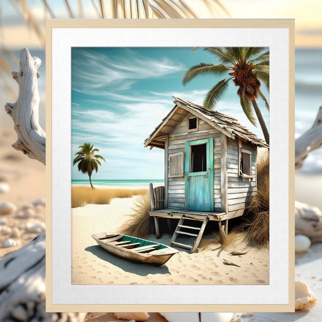 Sea Weathered Beach Shack Dinghy Coast ocean  Framed Art (Creator Uploaded)