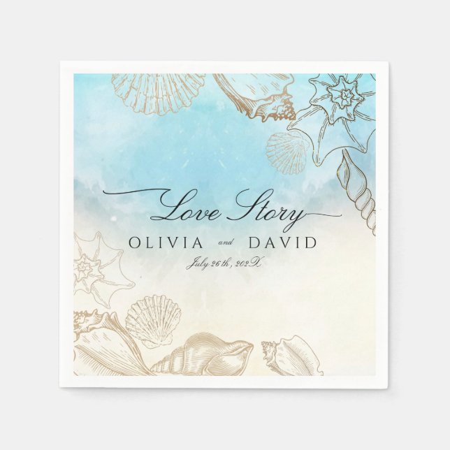 Sea Wedding  Summer Blue Ocean Beach Wedding  Napkins (Front)