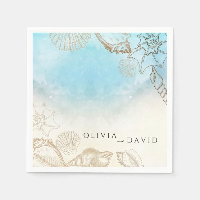 Sea Wedding  Summer Blue Ocean Beach Wedding  Napkins (Front)