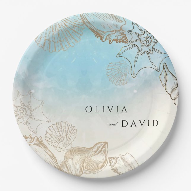 Sea Wedding  Summer Blue Ocean Beach Wedding  Paper Plates (Front)