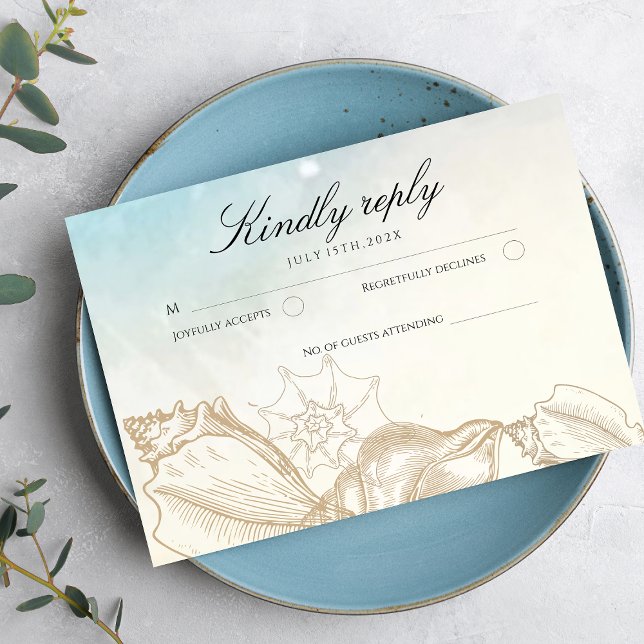 Sea Wedding  Summer Blue Ocean Beach Wedding  RSVP Card (Creator Uploaded)