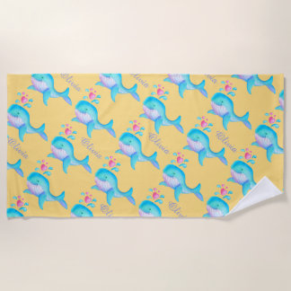 Sea whale watercolor art named pattern sand beach towel