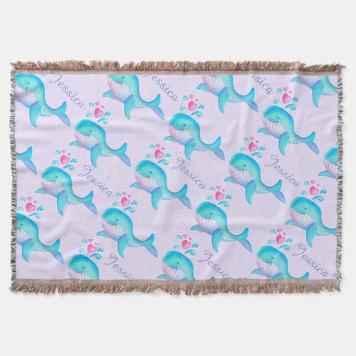 Sea whale watercolor art named pattern throw throw blanket