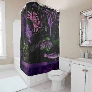 Sea Witch Chic   Purple and Black Gothic Ocean Shower Curtain