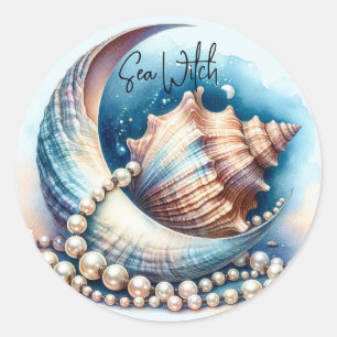 Sea Witch Crescent Moon Shell Pearls Sticker