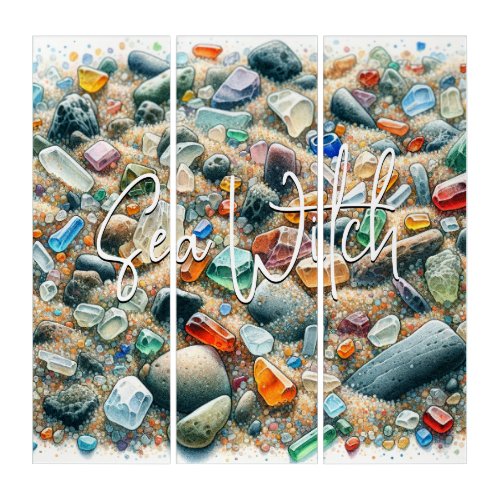 Sea Witch Sea Glass Sand Pebbles Beach Summer Triptych