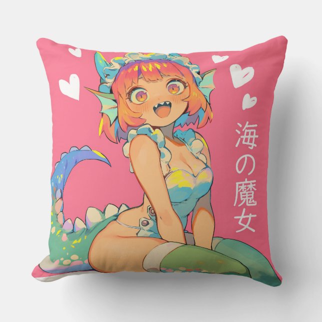 Sea Witch "Umi no Majo" Kawaii Anime Monster Girl Throw Pillow (Front)