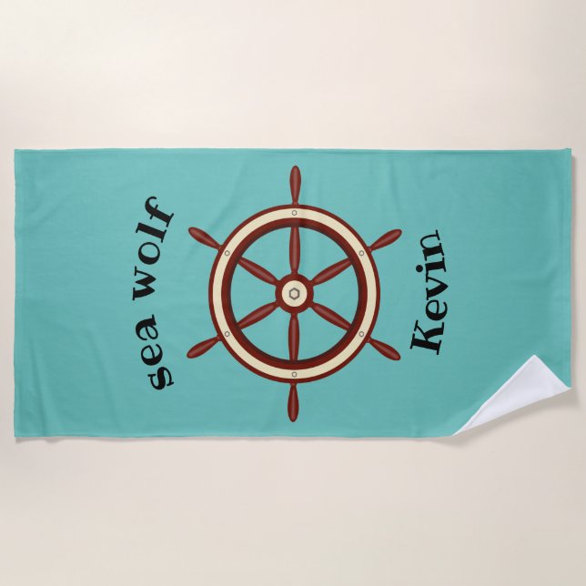 "SEA WOLF" ,steering wheel, personalized Beach Towel (Front)