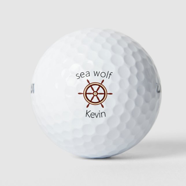 "SEA WOLF" ,steering wheel, personalized Golf Balls (Front)