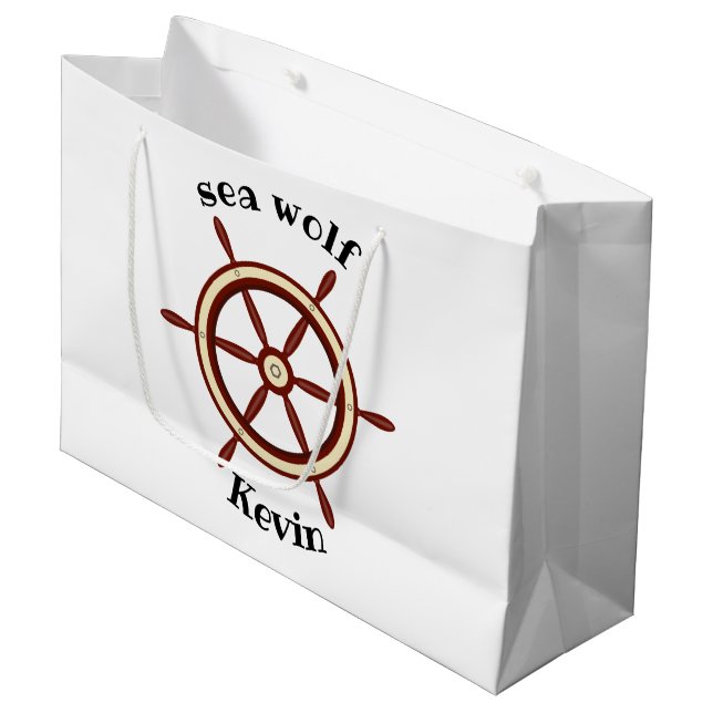 "SEA WOLF" ,steering wheel, personalized Large Gift Bag (Front Angled)